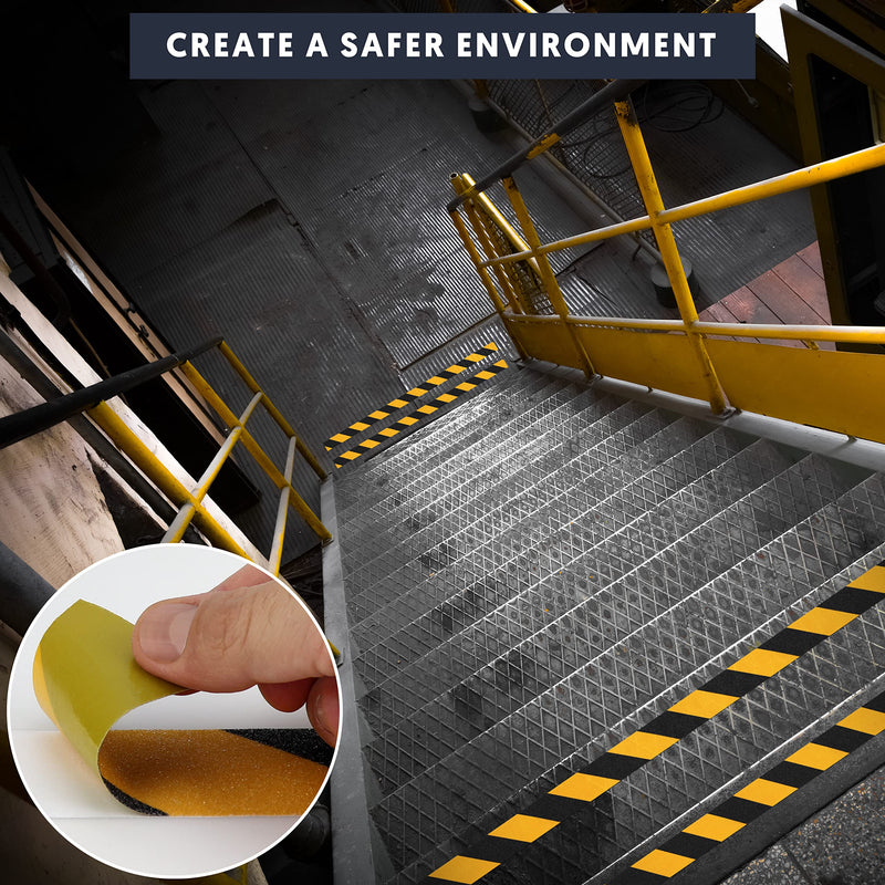 Anti Slip Safety Tape for Steps - Black and Yellow Grip Tape, Caution Tape Adhesive Step Tape, Hazard Grip Tape, Stairs Safety Tape (4" x 30 FT Roll) Caution Tape 4" x 30 FT Roll