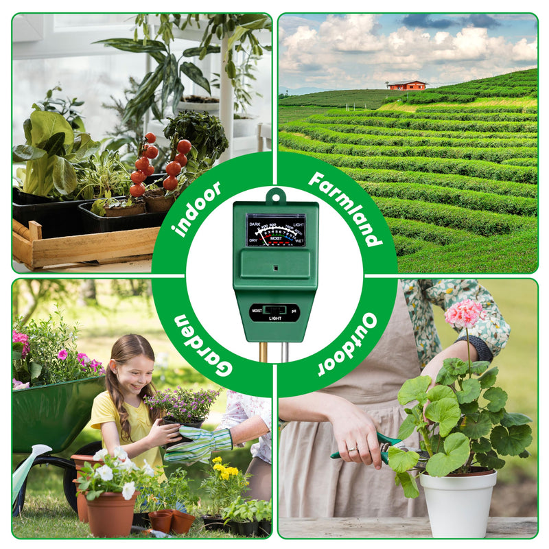 iPower 3-in-1 Plant Moisture/Light/PH Meter, Soil Test Kit for Gardening, Farming, Indoor & Outdoor Use, 3 Pack 3 in 1 Meter, Square