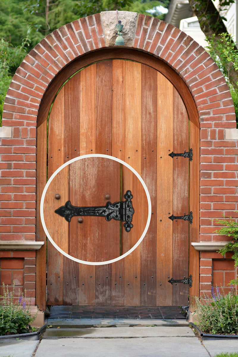 Akatva T Hinge Set - 2 Pieces Gate Hinges for Wooden Fences Heavy Duty - Barn Hinges for Doors - Black Hinges – Hinges for Shed Door - Door Hinges Black Matte - Hinges Outdoor - Fence Strap Hinge Set 2 Pieces Set