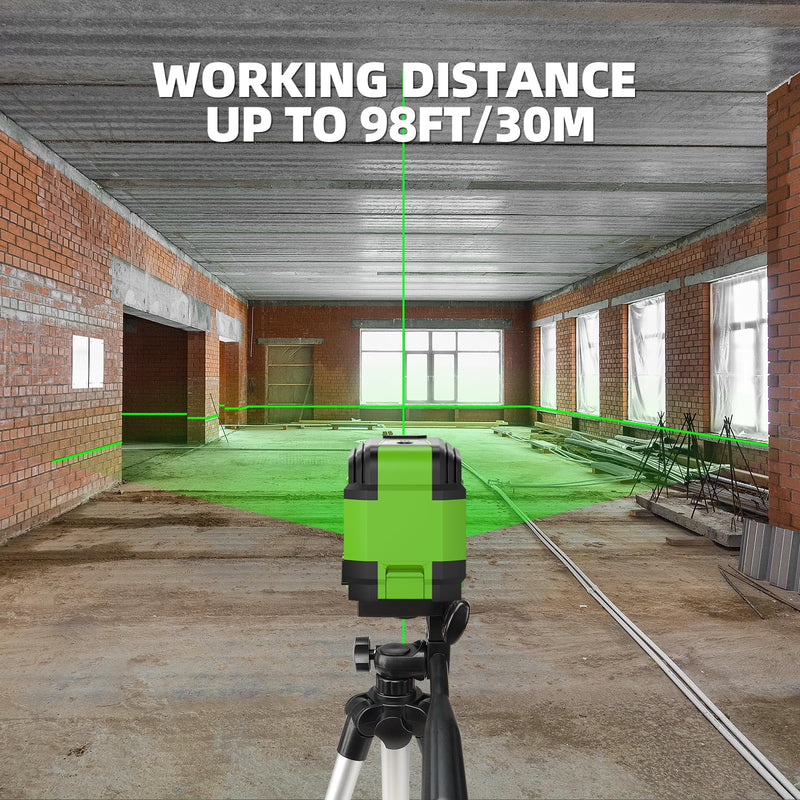 360° Laser Level with Tripod, Huepar 98Ft Self Leveling Laser Level Accurate Green Cross Line Laser Leveler Tool for Picture Hanging, Tile, Construction Indoor Project, Battery&Carrying Bag Included