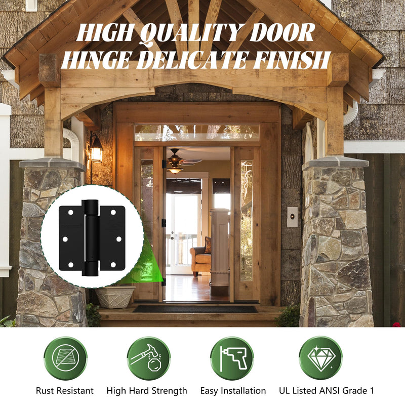 [Australia - AusPower] - 2 Pack Self Closing Door Hinges 3.5 inch Matte Black Door Hinges Spring Loaded Auto Close Hinges 1.4'' Radius Corners Adjustable Tension for Interior Door 3 1/2 Auto Self-Closing Hinge 1/4 - Matte Black(3.5 IN) 