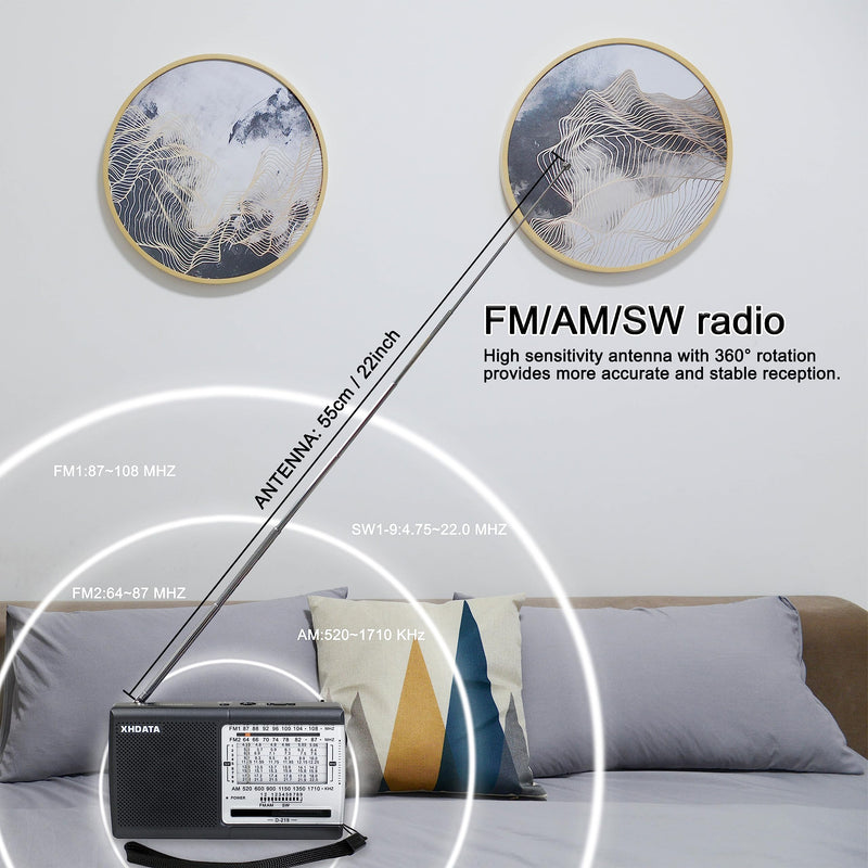 [Australia - AusPower] - XHDATA D219 Portable AM FM Shortwave Radio Battery Operated Small Great Reception Radio with Good Sound,Earphone Jack for Gift Elder,Home,Child [Gray] Gray 
