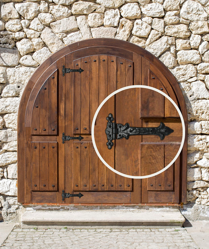 Akatva T Hinge Set - 2 Pieces Gate Hinges for Wooden Fences Heavy Duty - Barn Hinges for Doors - Black Hinges – Hinges for Shed Door - Door Hinges Black Matte - Hinges Outdoor - Fence Strap Hinge Set 2 Pieces Set