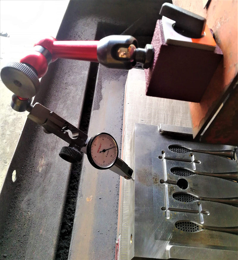 Dial Indicator Magnetic Base - 50lb Pull Force with 3D Locking Arm and Fine Adjustment - for Test Indicators with 3/8 Inch Stem or Dovetail Mount in Small Spaces and Metal Working Machine