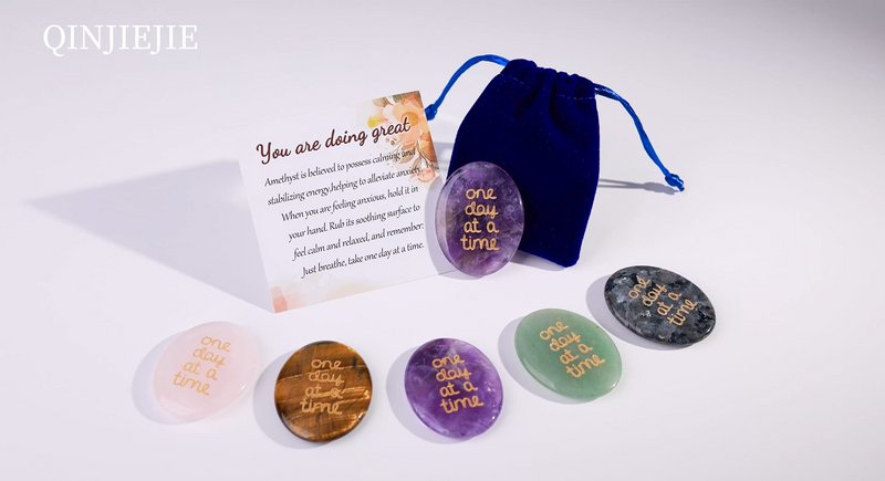 QINJIEJIE Crystal Gifts Amethyst Healing Crystals One Day at a Time Crystal