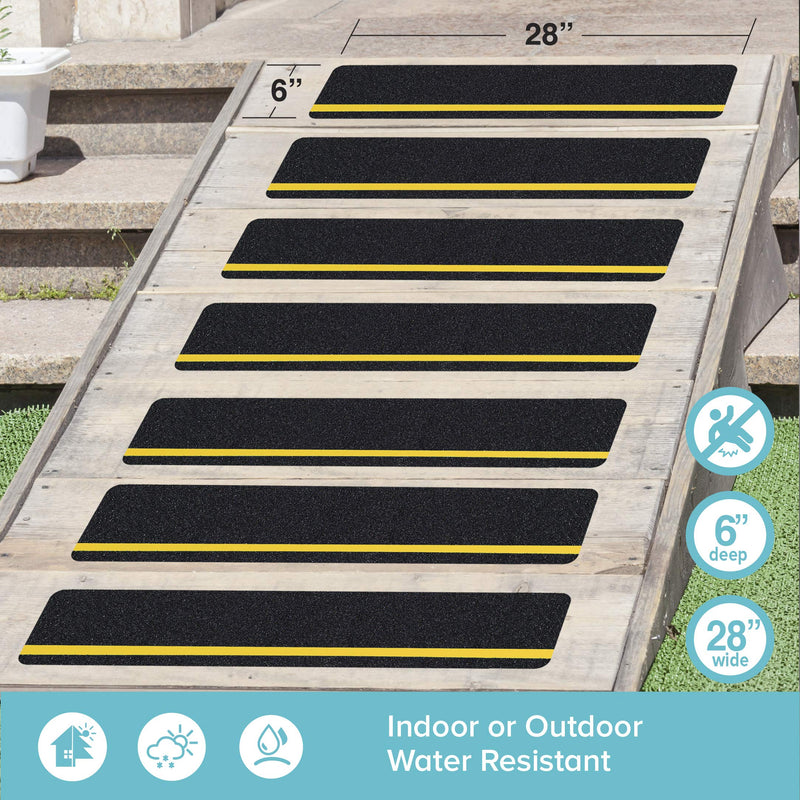 LifeGrip Anti Slip Traction Treads with Reflective Stripe (10-Pack), 6" X 28", Best Grip Tape Grit Non Slip, Outdoor Non Skid Tape, High Traction Friction Abrasive Adhesive for Stairs Step, Black 6" x 28" 10