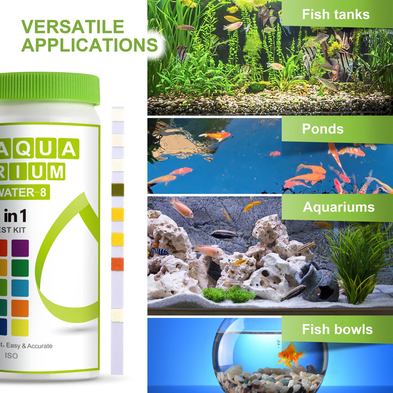 AAwipes 8-in-1 Aquarium Test Kit (150 Strips) for Freshwater & Saltwater - Quick & Accurate Water Testing for Aquariums & Ponds. Tests Free Chlorine, Hardness, pH, Ammonia Nitrogen, etc. (K02-150) 150 Strips