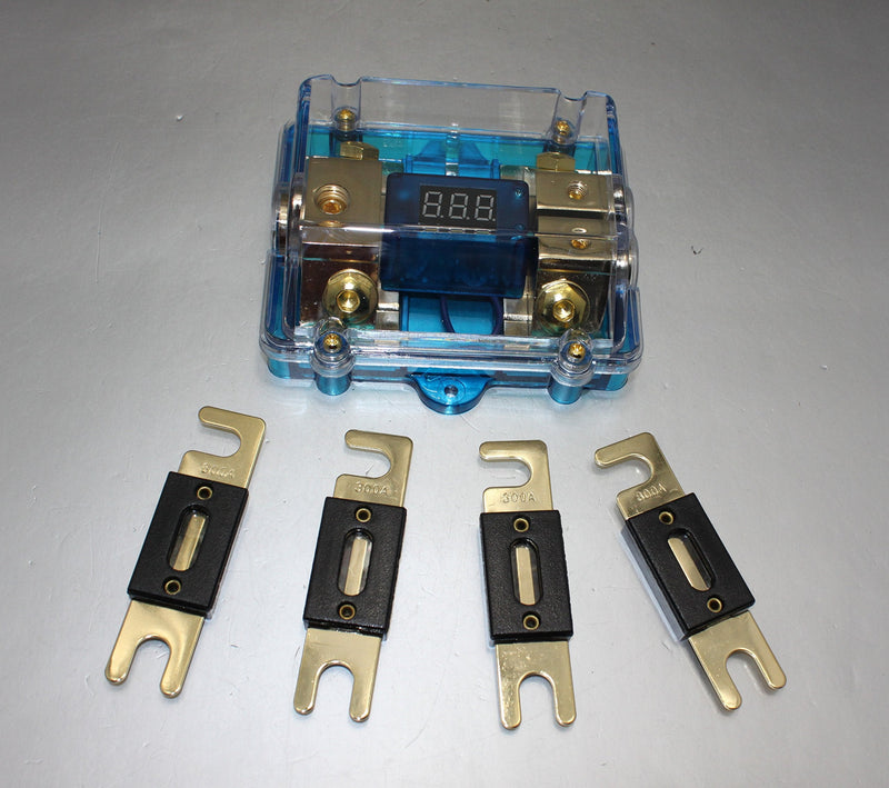 300A ANL Dual Digital Gold Plated ANL Distribution Block 0-4 Ga Fuse Holder 12-24V Input Voltage Display