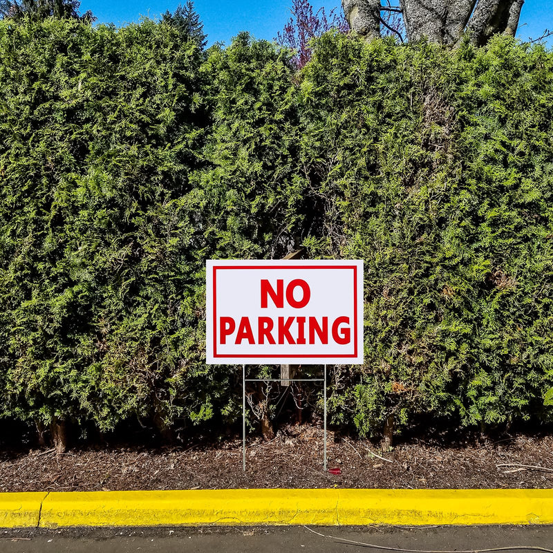 8 Pack No Parking Signs, 8 x 12 Inches Corrugated Plastic Sign with Metal H-Stake Plastic Outdoor Waterproof No Parking Signs for Driveways Yard Lawn (White, Red)