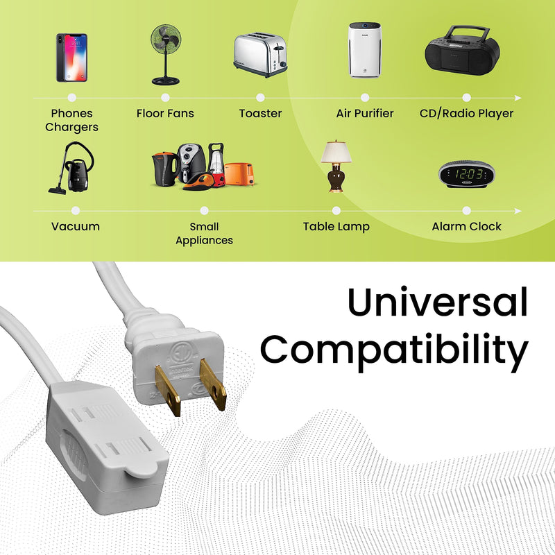 [Australia - AusPower] - Go Green Power Inc. 20ft Household Extension Cord, White, 3 Outlets, 16/2, Indoor Use Only - Safe, Reliable, and Child-Safe Covers - Ideal for Everyday Electronics 20 ft 