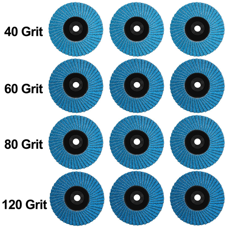 [Australia - AusPower] - MOGRQAP Pack of 12 76 mm Flap Discs, Fine Surface Flap Sander, 40/60/80/120 Grain Angle Grinder, Polishing Mop, Sanding Discs, Flap Disc for Metal, Wood, Steel Grit set 12 pieces 76 mm 