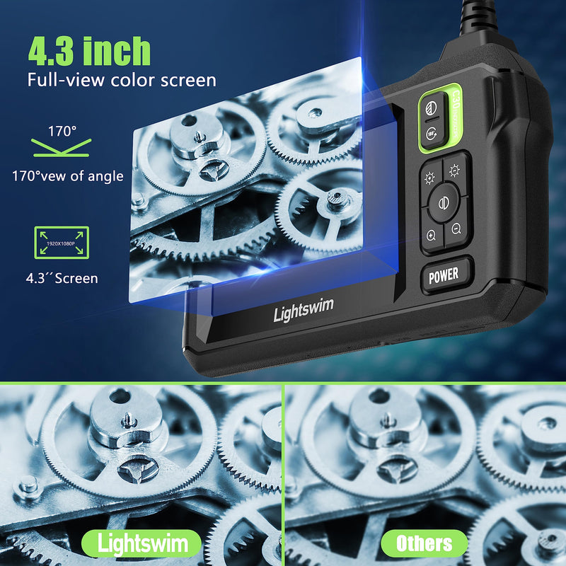[Australia - AusPower] - Industrial Endoscope Inspection Camera, 4.3" IPS Borescope Sewer Camera with Handheld IP67 Waterproof Snake Camera with 8 LED Lights 16.5FT Semi-Rigid Cable 