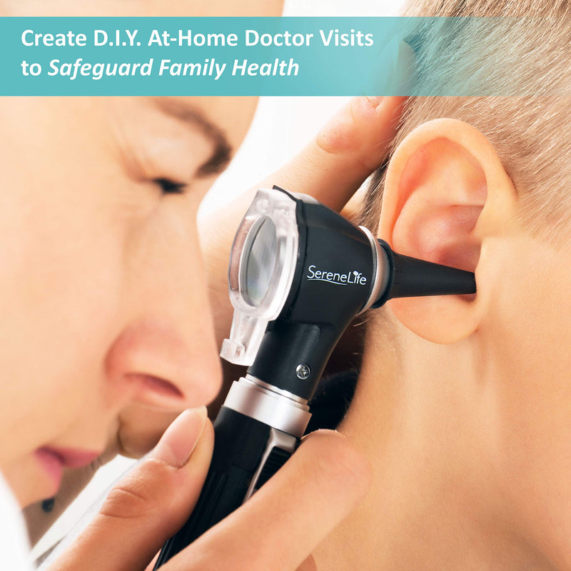 [Australia - AusPower] - SereneLife Compact Otoscope Ear Checker - Fiber Optic Digital Bright LED Ear Light Design Battery Operated & 3X Magnification - Washable Speculum Tip for Pediatric Adult & Veterinary - SLOTOSPE008.5 