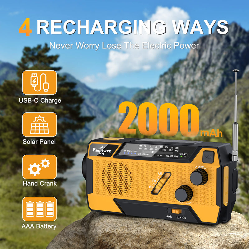 [Australia - AusPower] - Yestiwc 7400mWh Emergency Crank Radio, Hand Crank Solar Radio, Battery Radio Emergency with NOAA/AM/FM, Power Bank, Hand Crank/SOS Alert&Flashlight Reading Lamp for Emergency Camping Storm Survival Orange 