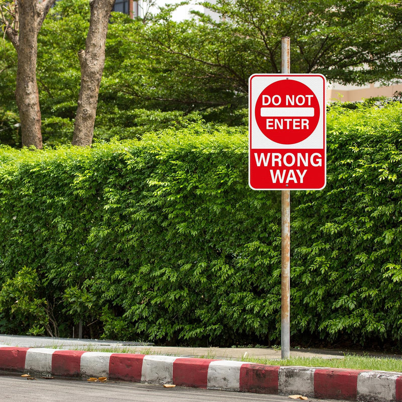 2 Pack Do Not Enter Wrong Way Sign 18 × 12 Inches Reflective Waterproof Fade Resistant Rust Free Aluminum Metal Warning Signage with Pre-Drilled Holes for Roads Driveways Parking Lots