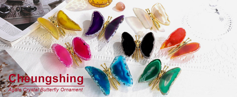 Healing Crystal Butterfly Figurine Home Desk Decoration, Geode Agate Slice Butterfly for Wedding Yellow