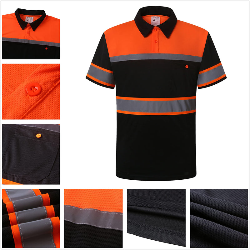 Safety Shirts for Men,High Reflective Polo Shirts with Pocket,Breathable Short Sleeve Workwear Medium Orange-013