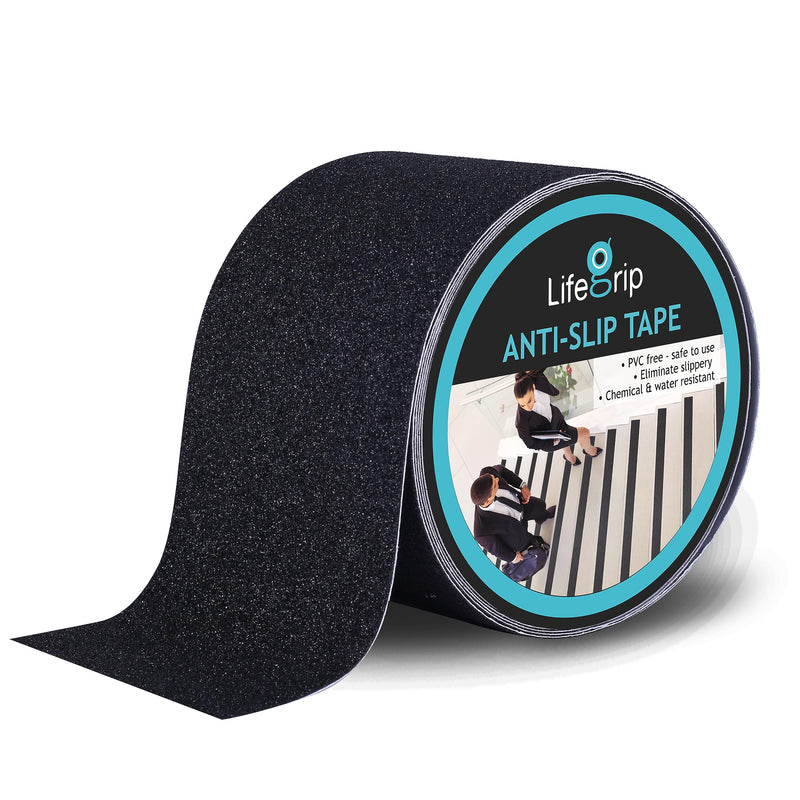 Lifegrip Anti Slip Traction Tape, 4 Inch x 38 Foot - Best Grip, Friction, Abrasive Adhesive for Stairs, Tread Step, Indoor, Outdoor (4" X 38') 4" X 38' Black