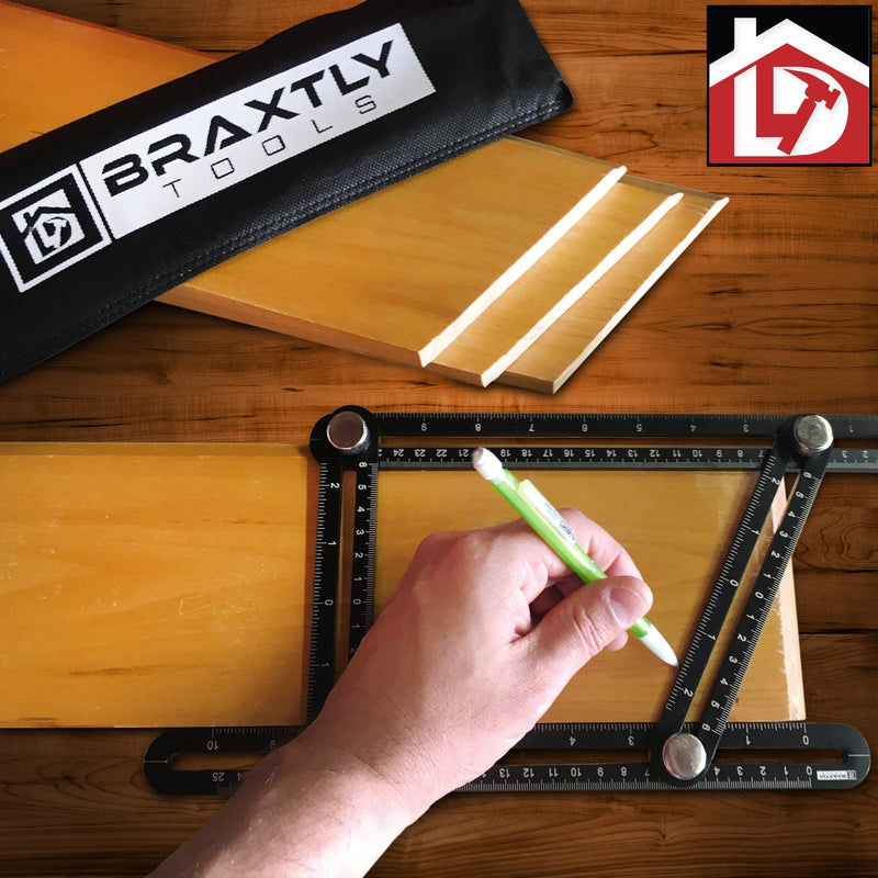 Braxtly Tools™Easy Angle-ER Heavy Duty Template Tool - Ultimate Multi Angle Ruler - for Measuring Angles - Made of Premium Metal Alloy- Adjustable Knobs for Precise Measurement- w/Instruction Manual
