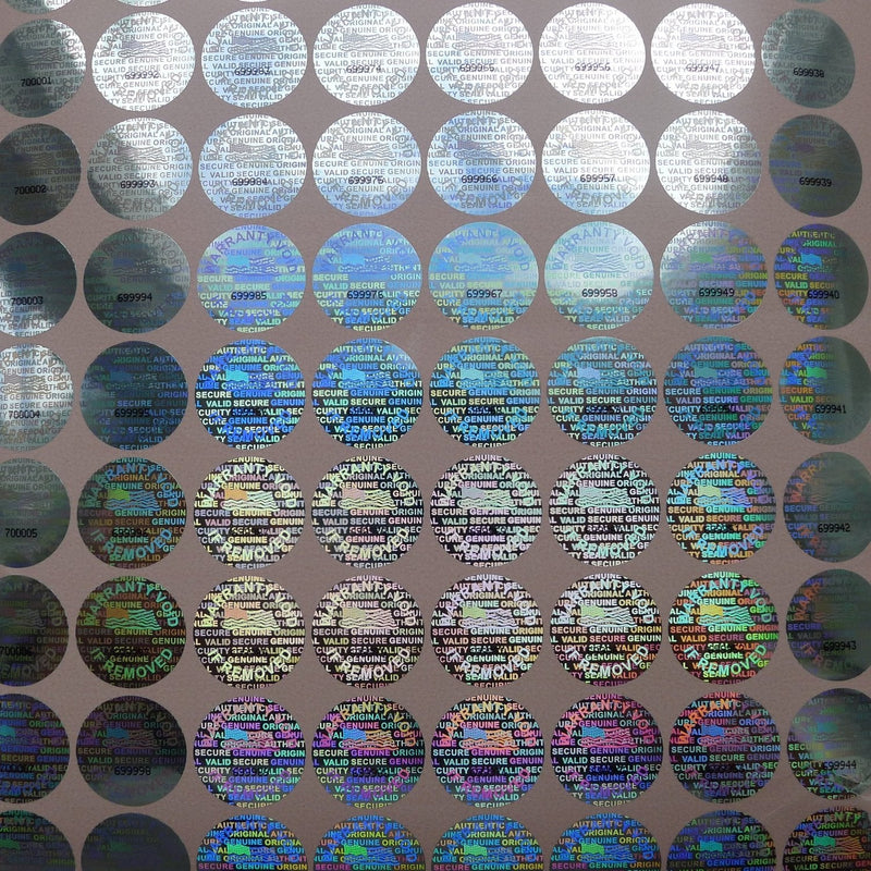 Brand - 13 mm - 1/2 inch 500 Round Bright Silver Hologram Sequentially Numbered Tamper Evident Security Labels/Stickers