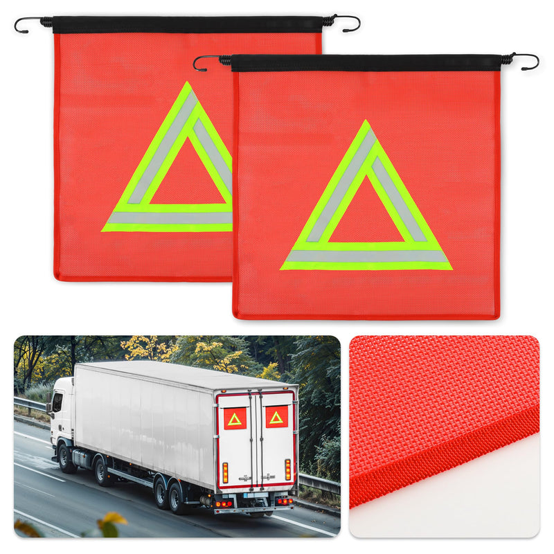[Australia - AusPower] - 2 Pcs Red Flag for Truck Loads, 18 X 18 Inch Safety Flags for Trucks with Bungee Cord Attachment, Oversize Load Flags for Transporting, Red Warning Flag (RED with Reflective Yellow Triangle) RED with Reflective Yellow Triangle 
