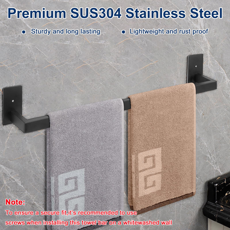 NearMoon Self Adhesive Bathroom Towel Bar, Stainless Steel Square Bath Wall Shelf Rack Hanging Towel Stick On Sticky Hanger Contemporary Style, Towel Rack Wall Mounted (24 Inch, Matte Black) 24 Inch