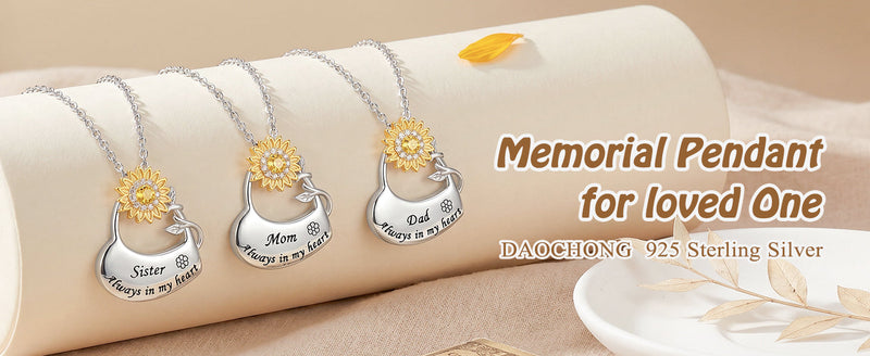 DAOCHONG Sunflower Heart Urn Necklace Memorial Jewelry for Women Mom Urn Necklaces