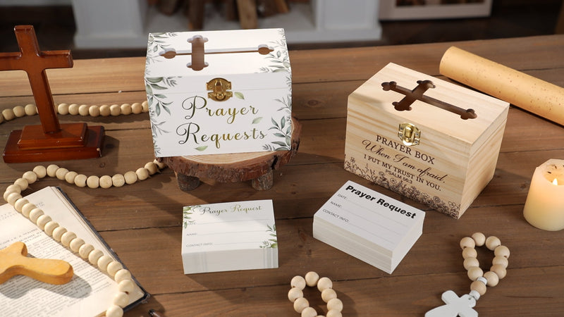 Croblissful Prayer Request Box with 100 Pcs Prayer Cards, Wooden, Flowers