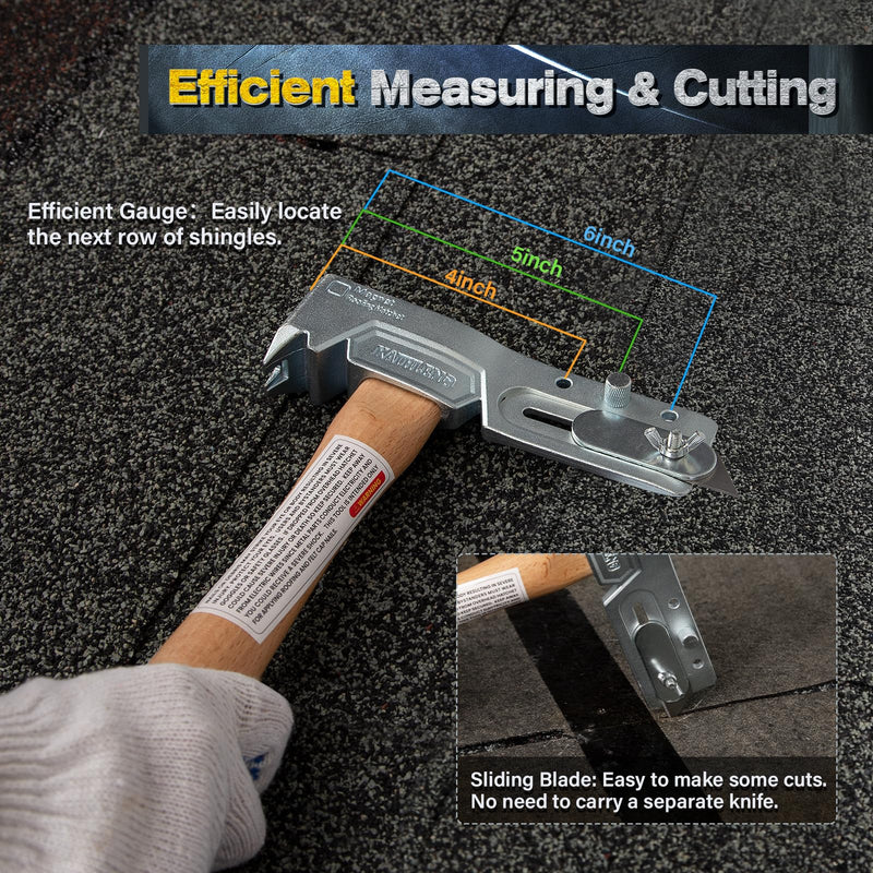 Magnet Roofing Hatchet, Magnet Hammer for Roofing Repair, Handy Magnet Roofing Hammer Tool with Strong Magnet, a Sliding Gauge, Built-in Utility Knife and Nail Claw, Efficient Roofing Tools