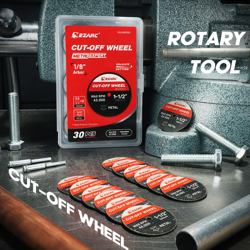 [Australia - AusPower] - EZARC 38 mm Cutting Disc Set - 32 Pieces, Cutting Disc for Rotary Tools, Precise Cuts, for Metal, Aluminium, Steel and More - Includes 2 Mandrels 