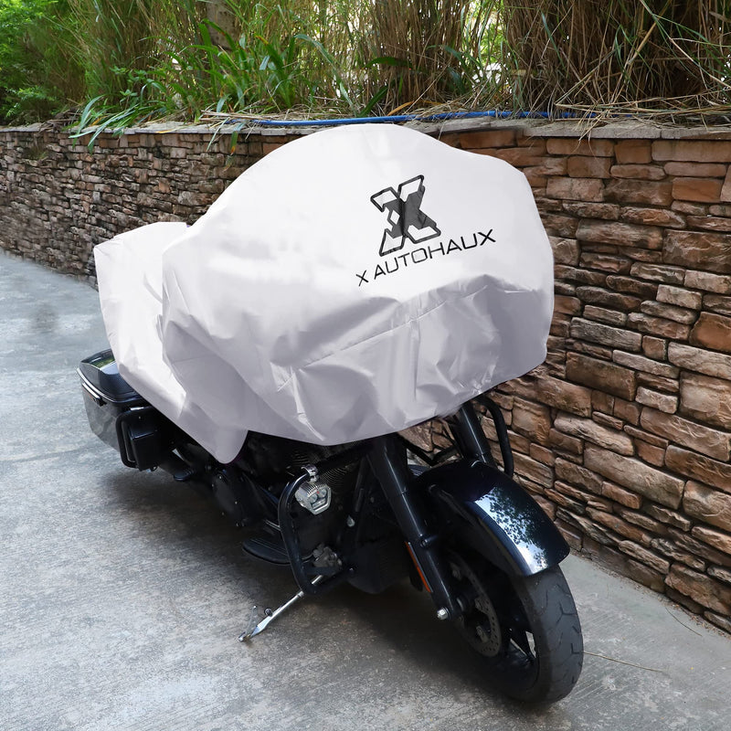 X AUTOHAUX Motorcycle Cover Lightweight Half Cover Outdoor Waterproof Rain Dust Protector Silver Tone XL Size for Most Full Dress Touring Cruiser