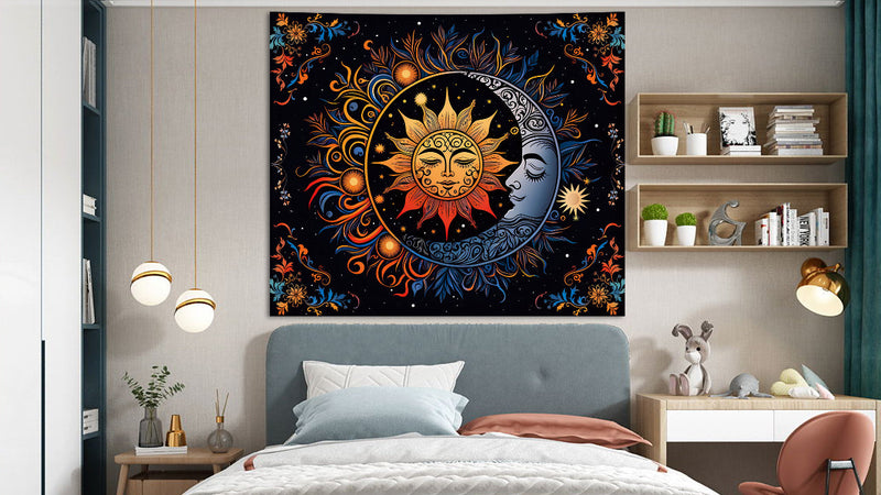 Apdidl Sun and Moon Boho Tapestry, Hippie Mandala Tapestries Wall Hanging 60"L x 51"W D-Boho Sun Tapestry