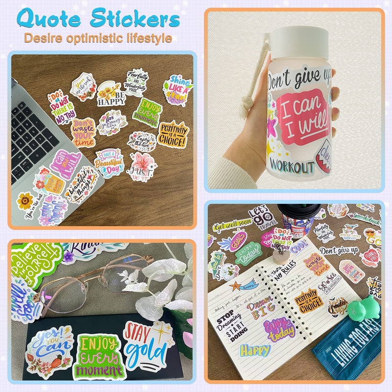 [Australia - AusPower] - Inspirational Stickers,150Pcs Motivational Stickers for Water Bottles Positive Quote Stickers for Journaling Scrapbook Aesthtic Waterproof Vinyl Laptop Stickers for Teens Adults Kids Teachers Red Green Blue Black Pink Yellow White Orange 