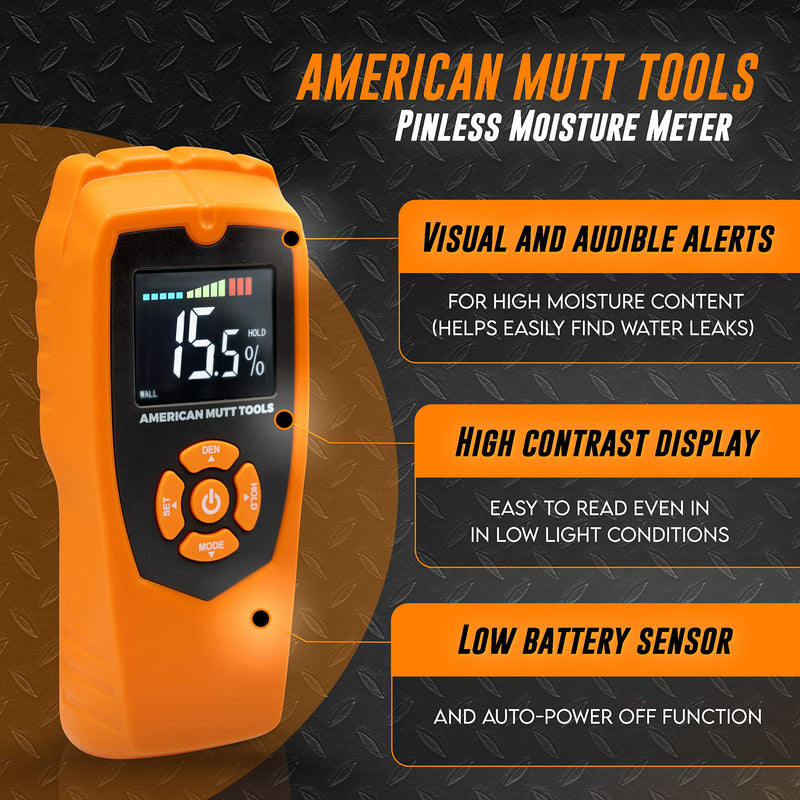 [Australia - AusPower] - AMERICAN MUTT TOOLS Pinless Moisture Meter for Drywall | Non-Destructive Wood Moisture Meter for Walls, Wood and Masonry | Moisture Detector for Drywall, Moisture Meter Drywall, Moisture Reader 