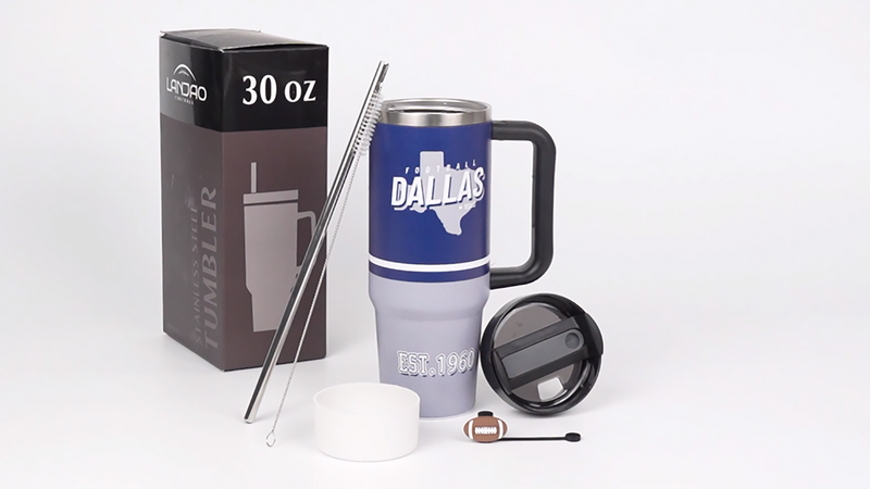 Tumbler 30oz Straight Skinny Portable Handle Car Cups With Anti slip Sleeve Straw Dust Cover, Sports Travel, Stainless Steel Insulated Gifts for Men Women Fans Dallas
