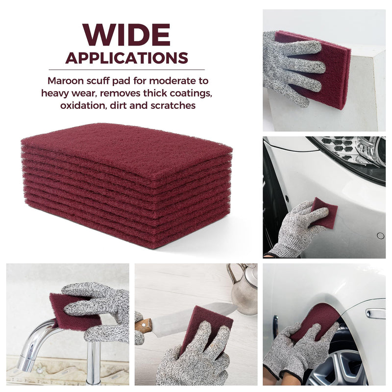 [Australia - AusPower] - S SATC 6" x 9" Maroon General Purpose Scuff Pads,10 Pack Automotive Scotch Brite Pads for Scuffing,Scouring,Sanding,Paint Primer Prep Adhesion Scratch for Automotive Restoration,Handicrafts… 