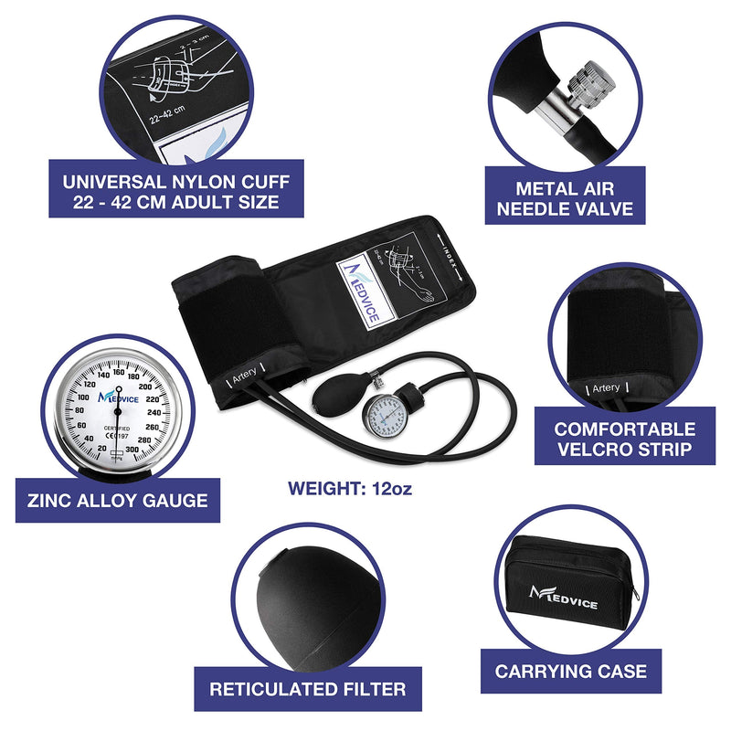 [Australia - AusPower] - MEDVICE Manual Blood Pressure Cuff - Universal Size Aneroid Sphygmomanometer - Nurses BP Monitor - Best Adult BP Machine 