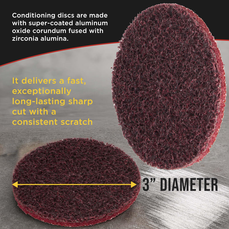 Dura-Gold 3" Diameter Surface Conditioning Discs Maroon Medium Sanding Grit (Box of 25) - R-Type Quick Change Connection Rust and Paint Removal Removes Oxidation and Scale