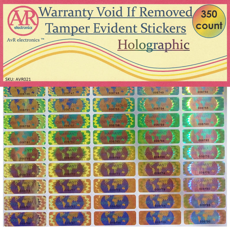 350 Hologram Tamper Evident, Tamper Proof Stickers. Warranty Void If Removed. Individual Serial Numbers. Tamper Foil Tape Labels. Destroyed Upon Removal with Residual Text Left on Item. (350 Sticker) 350 Sticker