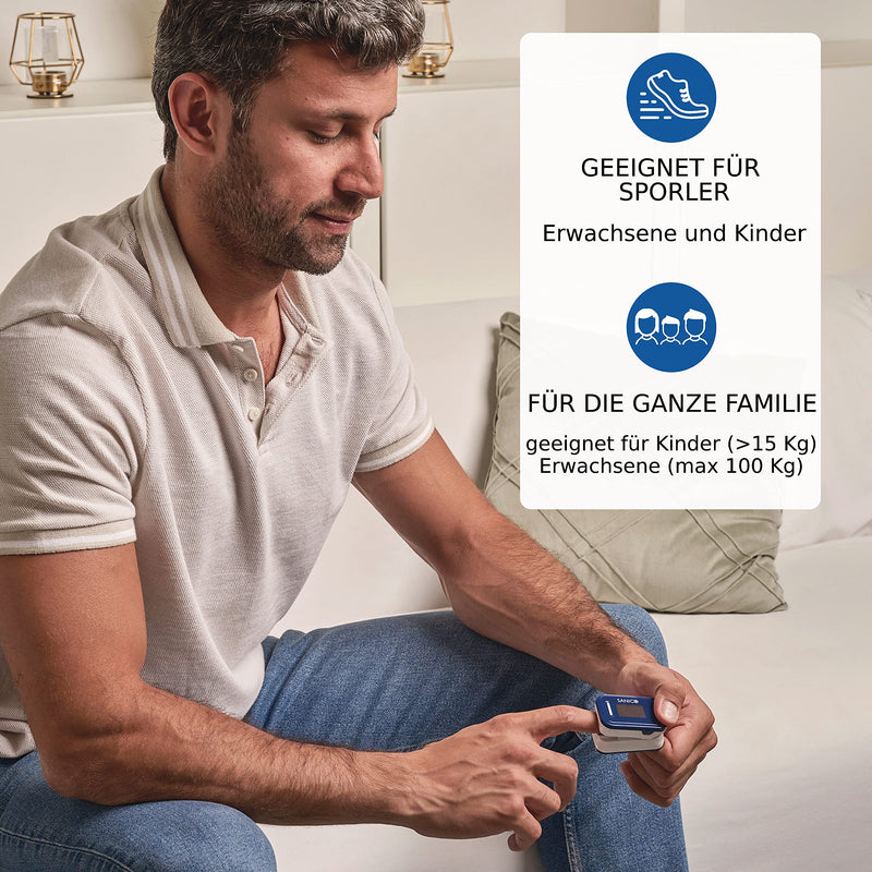 [Australia - AusPower] - SANICO Pulse Oximeter - Digital Heart Rate Monitor, European Brand, Perfusion Index and Blood Oxygen Saturation SpO2 6-Way Adjustable Colour Display - Batteries Included 