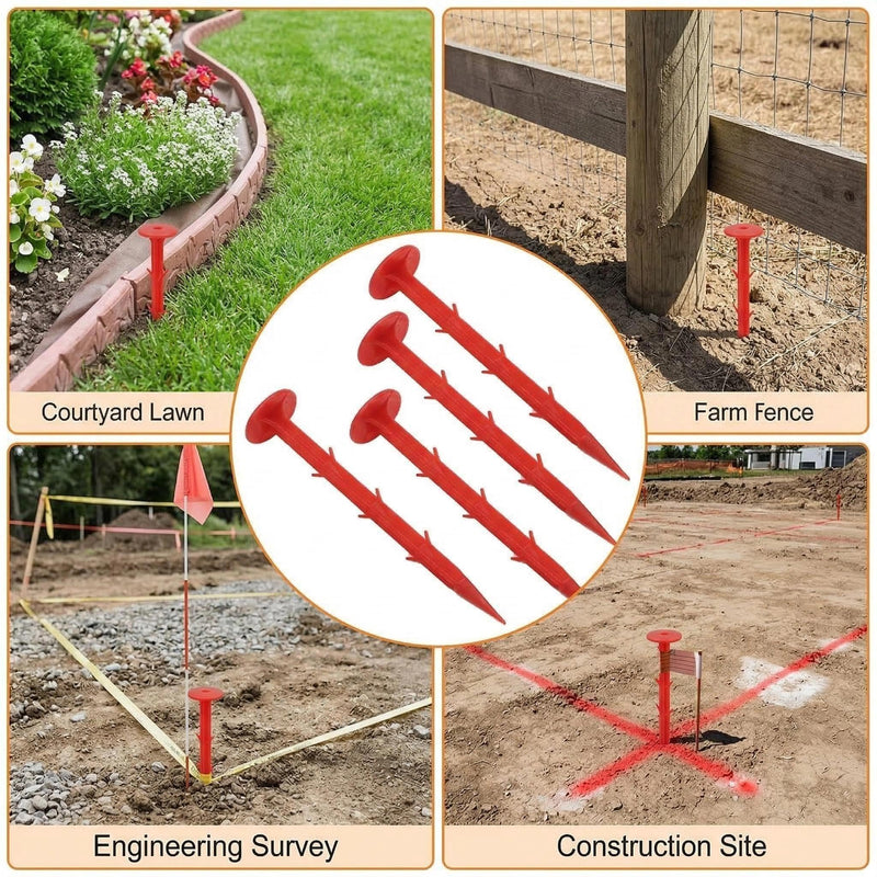 30 Pack 5.9 Inch Red Property Line Markers, Survey Stakes for Garden Edging, Lawn Boundaries, Weed Barrier, Landscape Fabric, High Visibility Survey Markers