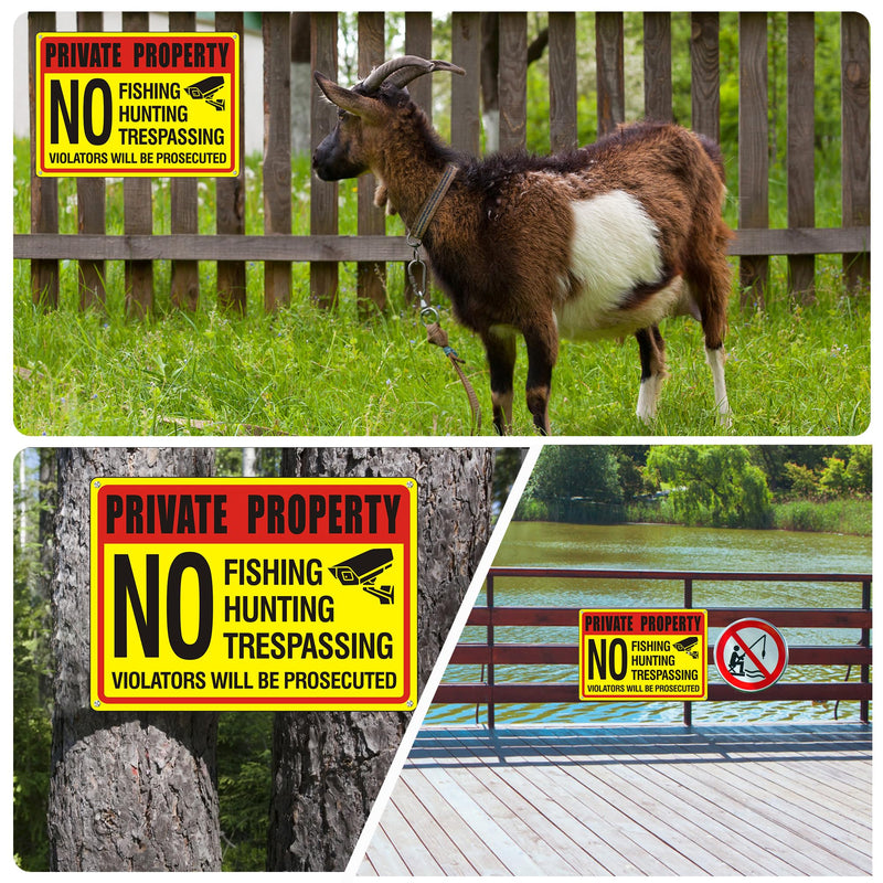 (4 Pack) Private Property No Trespassing No Hunting No Fishing Sign, No Trespassing No hunting signs,14x10 inches Reflective Aluminum Metal Warning Sign Rust Free Waterproof and Easy to Install 14 x 10 inches no hunting signs