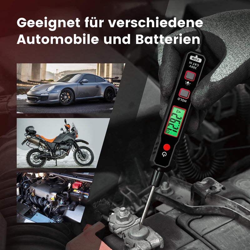 KAIWEETS Smart Car Voltage Tester Pen, 0.8V-100V DC with Backlight, Digital Test Lamp Car with Torch Measures Polarity Continuity for Car Battery