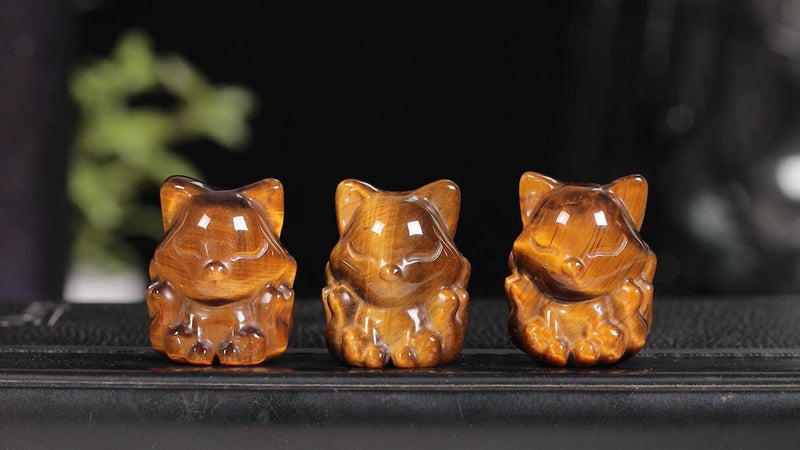 mookaitedecor Small Good Luck Pocket Crystal Fox Figurine Statue Tiger's Eye-brown & Yellow