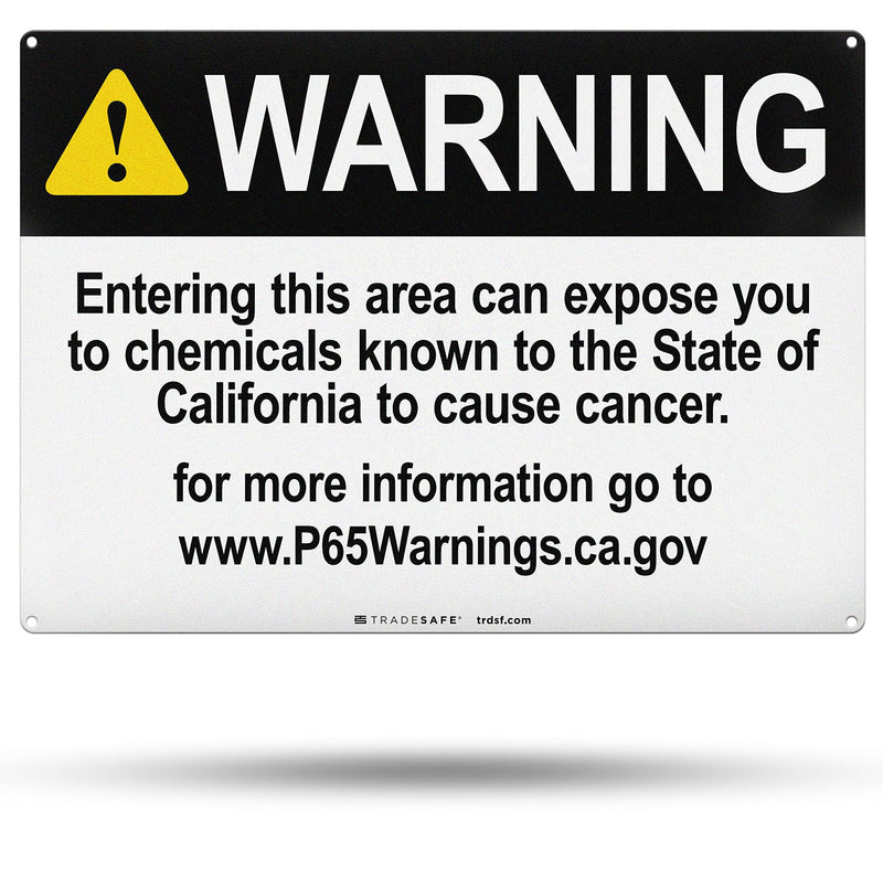 TRADESAFE Prop 65 Cancer-causing Chemicals - Warning Signs, Quick Install Aluminum Safety Sign, Light Reflective, UV-Resistant, Waterproof Signs for Business, 14” X 10” Prop 65 Warning Sign Cancer-Causing Chemicals Warning
