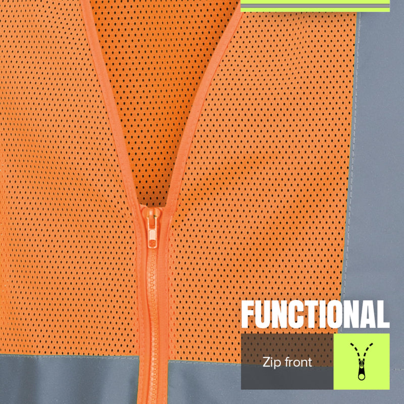 Pioneer Hi Vis Mesh Safety Vest - For Traffic & Public Workers - Cool & Lightweight - Class 2 - Reflective Tape - Orange