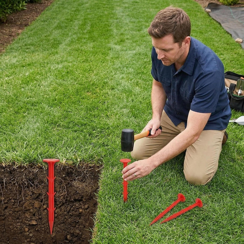 30 Pack 5.9 Inch Red Property Line Markers, Survey Stakes for Garden Edging, Lawn Boundaries, Weed Barrier, Landscape Fabric, High Visibility Survey Markers