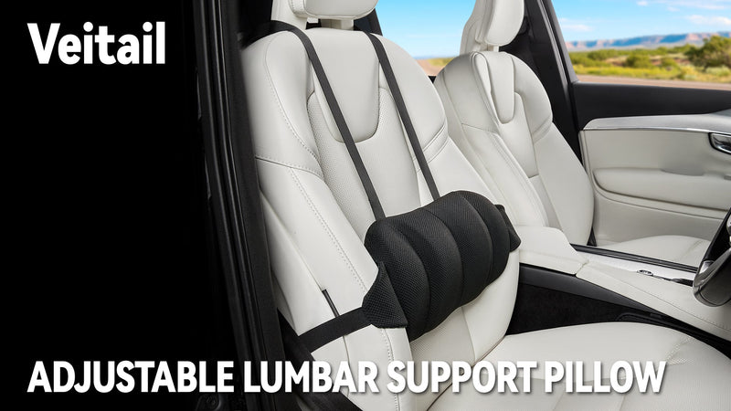 Gray Veitail lumbar support pillow for car seats, adjustable back cushion providing ergonomic support during driving.