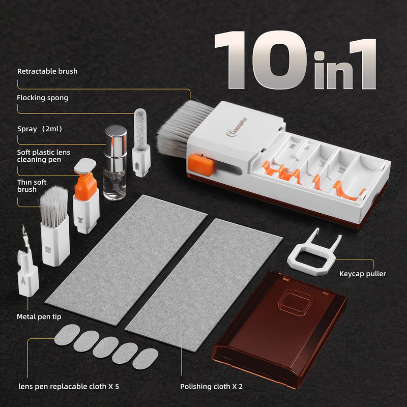 [Australia - AusPower] - Electronics Cleaning Kit for Laptop - Screen Keyboard of Phones, 10 in 1 Cleaner Tool, Keyboard Dust Cleaning Brush with Putty for PC TV Phone Computer with Patent Coffee Brown 