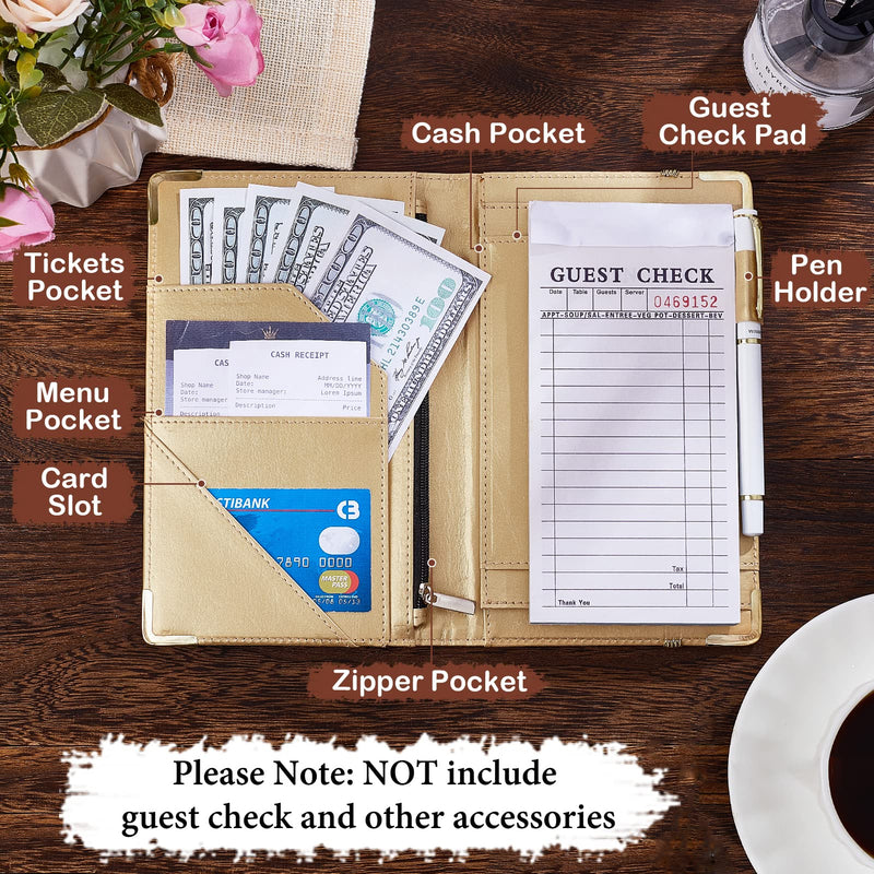 [Australia - AusPower] - FIODAY Server Books Alphabet Waitress Book Cute Waiter Book Zipper Pocket Leather Serving Book with Gift Keychain Guest Check Book Server Note Pads Holder Fits Server Apron A 